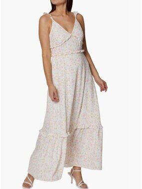 BCBG Pink Floral Ruffles Cottagecore Whimsical Fairy Maxi Dress Sz 14 NWT